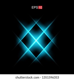 isolated cyan Rays with lens flare, Sun flare, flare on the black background. Transparent Vector Illustration