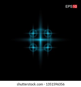 isolated cyan Rays with lens flare, Sun flare, flare on the black background. Transparent Vector Illustration