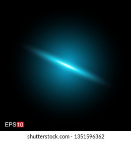 isolated cyan Rays with lens flare, Sun flare, flare on the black background. Transparent Vector Illustration