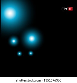 isolated cyan Rays with lens flare, Sun flare, flare on the black background. Transparent Vector Illustration