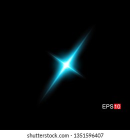 isolated cyan Rays with lens flare, Sun flare, flare on the black background. Transparent Vector Illustration