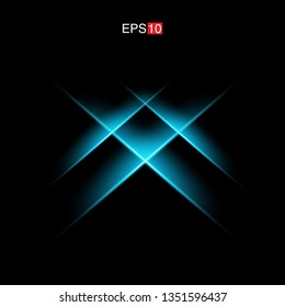 isolated cyan Rays with lens flare, Sun flare, flare on the black background. Transparent Vector Illustration
