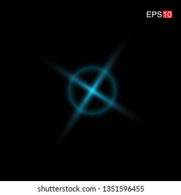 isolated cyan Rays with lens flare, Sun flare, flare on the black background. Transparent Vector Illustration