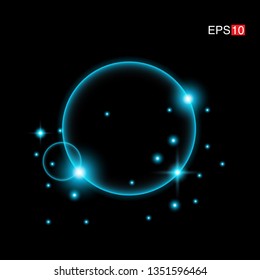 isolated cyan Rays with lens flare, Sun flare, flare on the black background. Transparent Vector Illustration