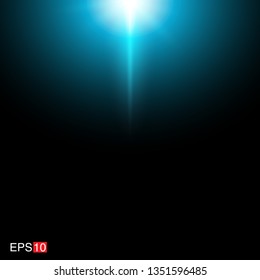 isolated cyan Rays with lens flare, Sun flare, flare on the black background. Transparent Vector Illustration