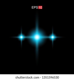 isolated cyan Rays with lens flare, Sun flare, flare on the black background. Transparent Vector Illustration