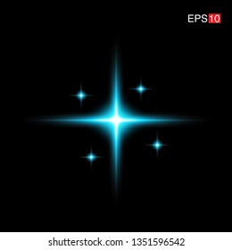 isolated cyan Rays with lens flare, Sun flare, flare on the black background. Transparent Vector Illustration