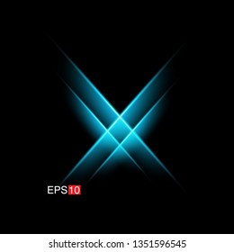 isolated cyan Rays with lens flare, Sun flare, flare on the black background. Transparent Vector Illustration