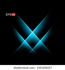 isolated cyan Rays with lens flare, Sun flare, flare on the black background. Transparent Vector Illustration