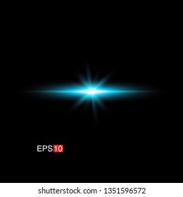 isolated cyan Rays with lens flare, Sun flare, flare on the black background. Transparent Vector Illustration