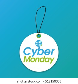 Isolated cyber monday label on a blue background, Vector illustration