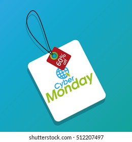 Isolated cyber monday label on a blue background, Vector illustration