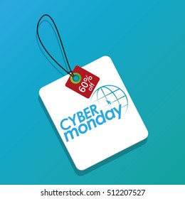 Isolated cyber monday label on a blue background, Vector illustration