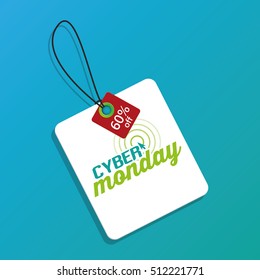 Isolated cyber monday label on a blue background, Vector illustration