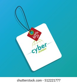 Isolated cyber monday label on a blue background, Vector illustration