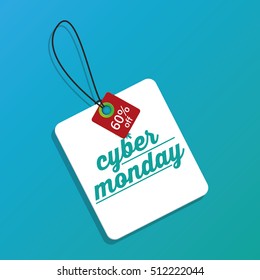 Isolated cyber monday label on a blue background, Vector illustration