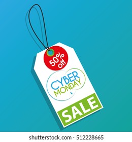 Isolated cyber monday label on a blue background, Vector illustration