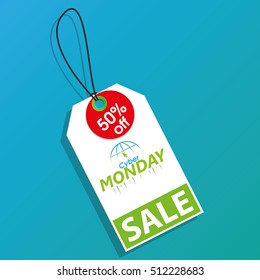 Isolated cyber monday label on a blue background, Vector illustration