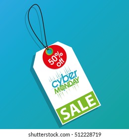 Isolated cyber monday label on a blue background, Vector illustration