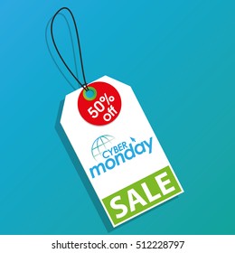 Isolated cyber monday label on a blue background, Vector illustration