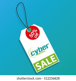 Isolated cyber monday label on a blue background, Vector illustration