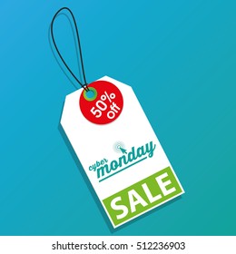Isolated cyber monday label on a blue background, Vector illustration