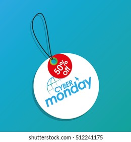 Isolated cyber monday label on a blue background, Vector illustration