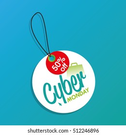 Isolated cyber monday label on a blue background, Vector illustration