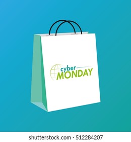 Isolated cyber monday shopping bag on a blue background, Vector illustration