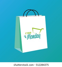 Isolated cyber monday shopping bag on a blue background, Vector illustration