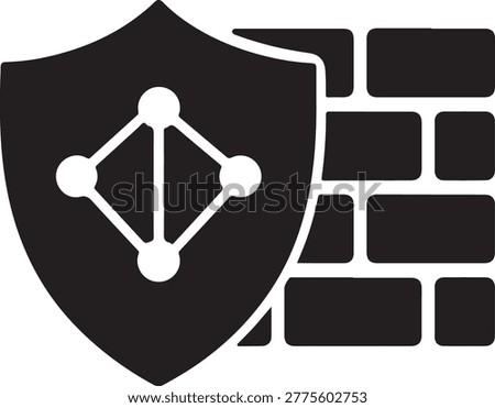 Isolated Cyber Security Firewall Icon, Cyber Security Firewall Icon shield, network security design, data protection concept, secure system, cyber defense, minimal monochrome style,vector illustration
