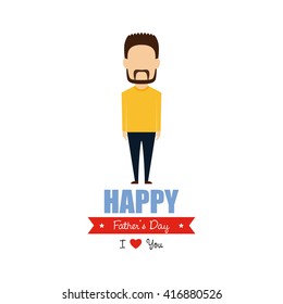 Isolated dad icon with a beard and a mustache on a white background with text and a ribbon