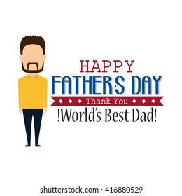 Isolated dad icon with a beard and a mustache on a white background with text and a ribbon