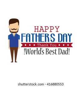 Isolated dad icon with a beard and a mustache on a white background with text and a ribbon