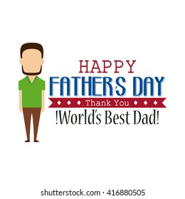 Isolated dad icon with a beard on a white background with text and a ribbon
