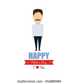 Isolated dad icon with a mustache on a white background with text and a ribbon