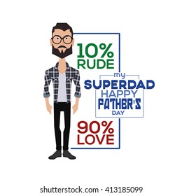 Isolated dad with trendy clothes and text on a white background