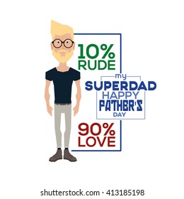 Isolated dad with trendy clothes and text on a white background