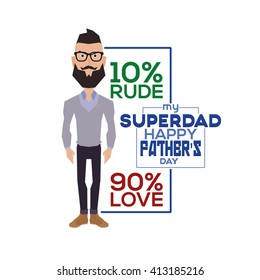 Isolated dad with trendy clothes and text on a white background