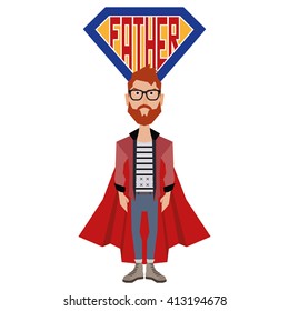 Isolated dad with trendy clothes and text on a white background