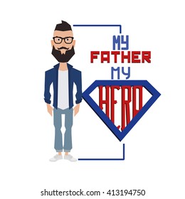 Isolated dad with trendy clothes and text on a white background