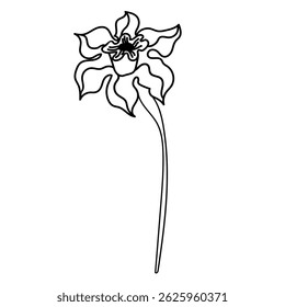 Isolated daffodil flower drawn by hand in full bloom in naive art style freehand matisse dopamine art style. Modern floral card, textile print, embroidery, lace, pillows, napkins, packaging.