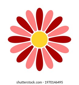Isolated Daisy or Chamomile Flower Red Pink and Yellow Flat Icon. Vector Image.