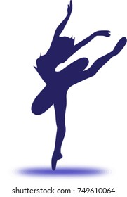 isolated dancing blue ballerina on white background with shadow, vector illustration
