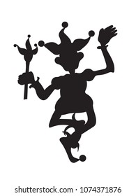 The isolated dancing joker black silhouette 