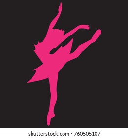 isolated dancing pink ballerina on black background, pattern for cutting scissors, vector illustration