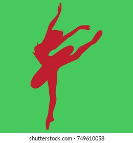 isolated dancing red ballerina on a green background, silhouette for cutting scissors, vector illustration