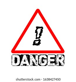 Isolated danger sign and text on a red  flat triangular vintage background
