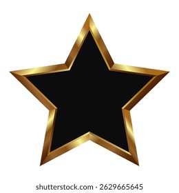 Isolated dark gold, bronze star with metallic effect with empty black text space, box. Element for Award, medal, rating designation, status on transparent background. Vector EPS10