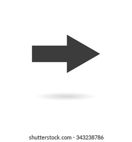 Isolated dark grey icon for arrow pointing righ (next, forward) on white background with shadow